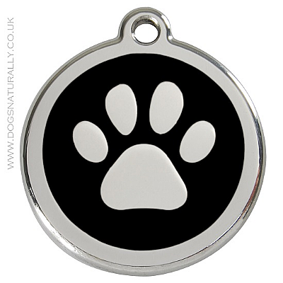 Black Paw Print Dog ID Tags (3x sizes)